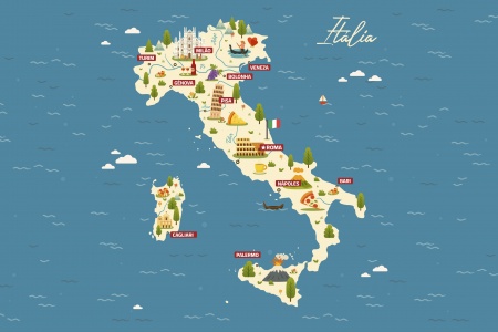 O mapa da It�lia e suas principais regi�es 